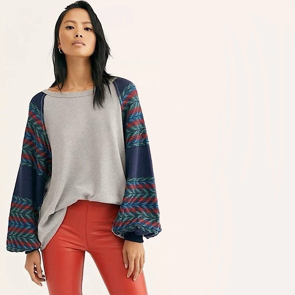 Free People We the Free Rainbow Dreams Batwing Oversized Boho Knit Top Sz S